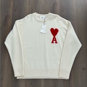 Ami Logo Knit White/Cream Sweater